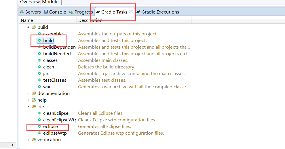 （build -> build 和 ide -> eclipse） 选中->Run Gradle Tasks，重新构建一次